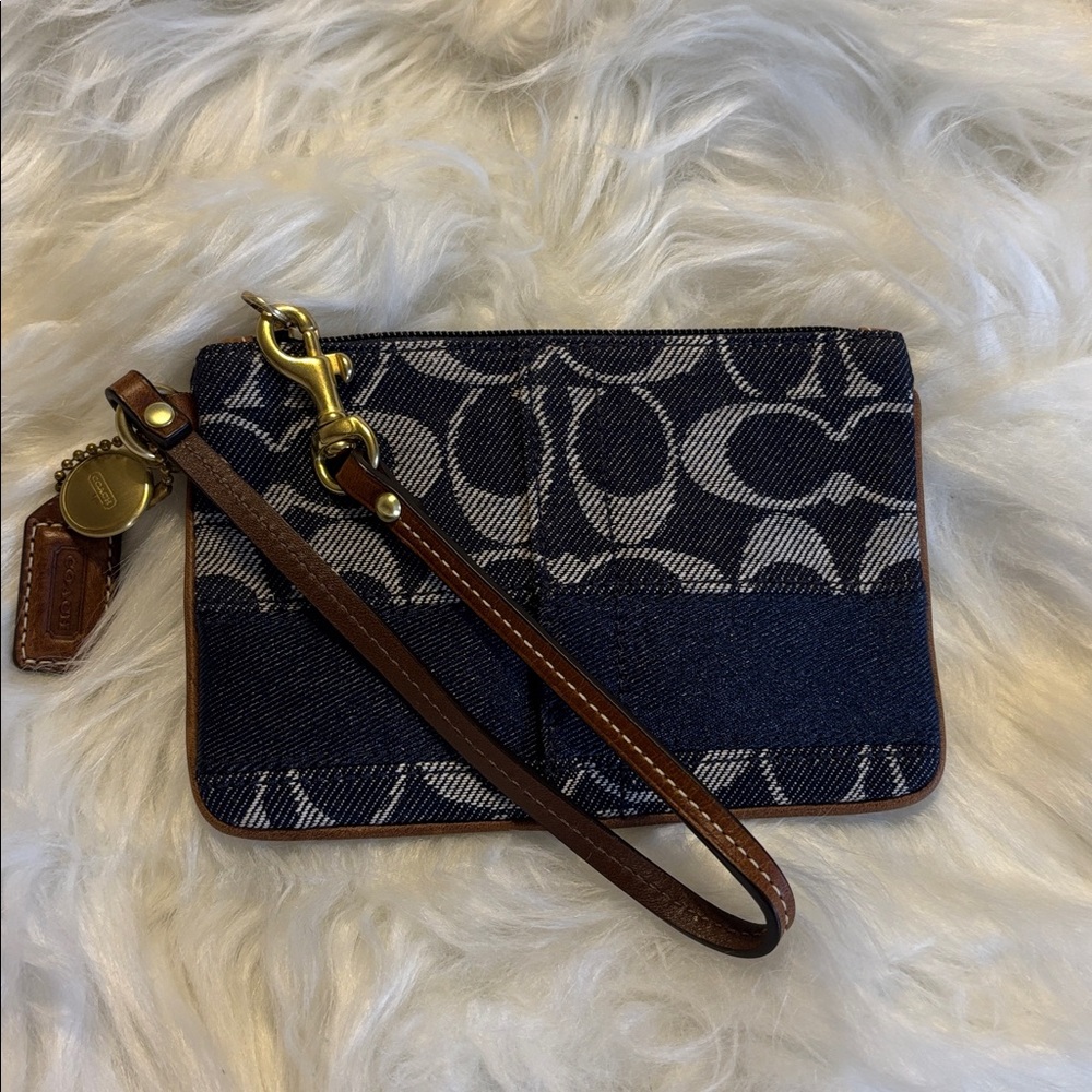 Coach Navy Denim Monogram Wristlet